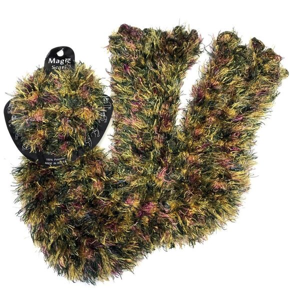 Fuzzy Expandable Eyelash Magic Tube Scarf Purple Green Yellow - Picture 1 of 4